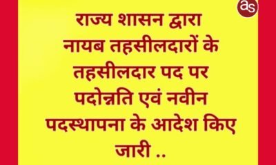 राज्य शासन द्वारा नायब तहसीलदारों के तहसीलदार पद पर पदोन्नति एवं नवीन पदस्थापना के आदेश किए जारी .. Kshiti Technologies