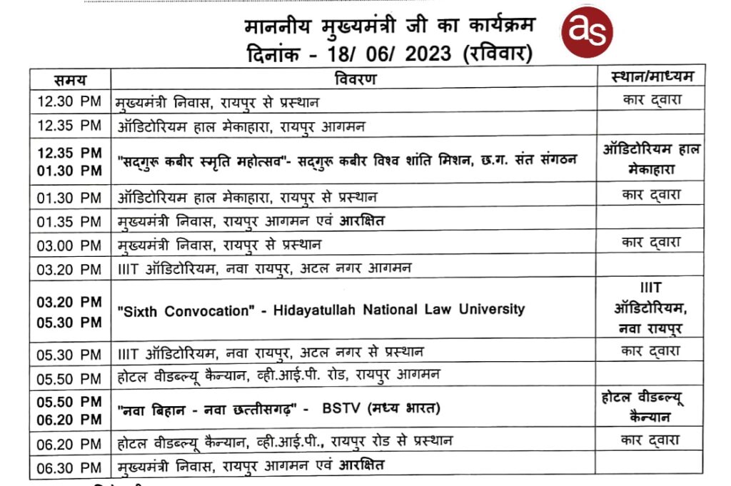 मुख्यमंत्री श्री बघेल 18 जून को लॉ यूनिवर्सिटी के दीक्षांत समारोह सहित राजधानी में आयोजित विभिन्न कार्यक्रमों में शामिल होंगे .. Kshiti Technologies मुख्यमंत्री श्री बघेल 18 जून को लॉ यूनिवर्सिटी के दीक्षांत समारोह सहित राजधानी में आयोजित विभिन्न कार्यक्रमों में शामिल होंगे .. Kshiti Technologies