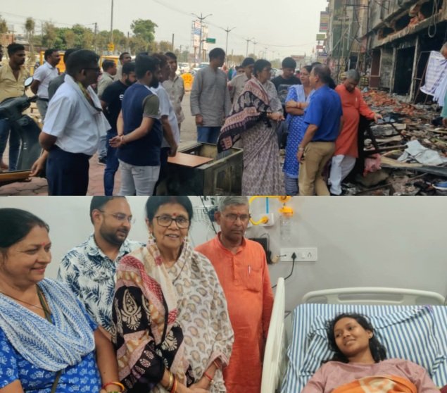 ट्रांसपोर्ट नगर स्थित इंदिरा कॉमर्शियल काम्पलेक्स में लगी भीषण आग का जायजा लेने घटनास्थल पहुंचीं- सांसद ज्योत्सना महंत .. Kshiti Technologies