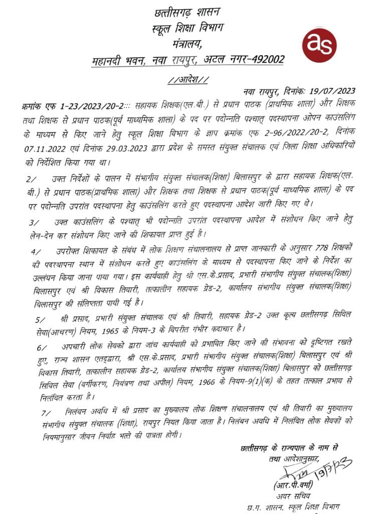 संयुक्त संचालक शिक्षा एवं सहायक ग्रेड-2 निलंबित .. Kshiti Technologies संयुक्त संचालक शिक्षा एवं सहायक ग्रेड-2 निलंबित .. Kshiti Technologies