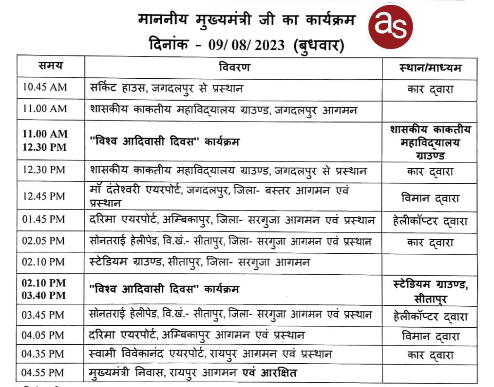 विश्व आदिवासी दिवस: मुख्यमंत्री श्री बघेल 9 अगस्त को जगदलपुर और सरगुजा जिले के सीतापुर में आयोजित कार्यक्रमों में होंगे शामिल .. Kshiti Technologies विश्व आदिवासी दिवस: मुख्यमंत्री श्री बघेल 9 अगस्त को जगदलपुर और सरगुजा जिले के सीतापुर में आयोजित कार्यक्रमों में होंगे शामिल .. Kshiti Technologies
