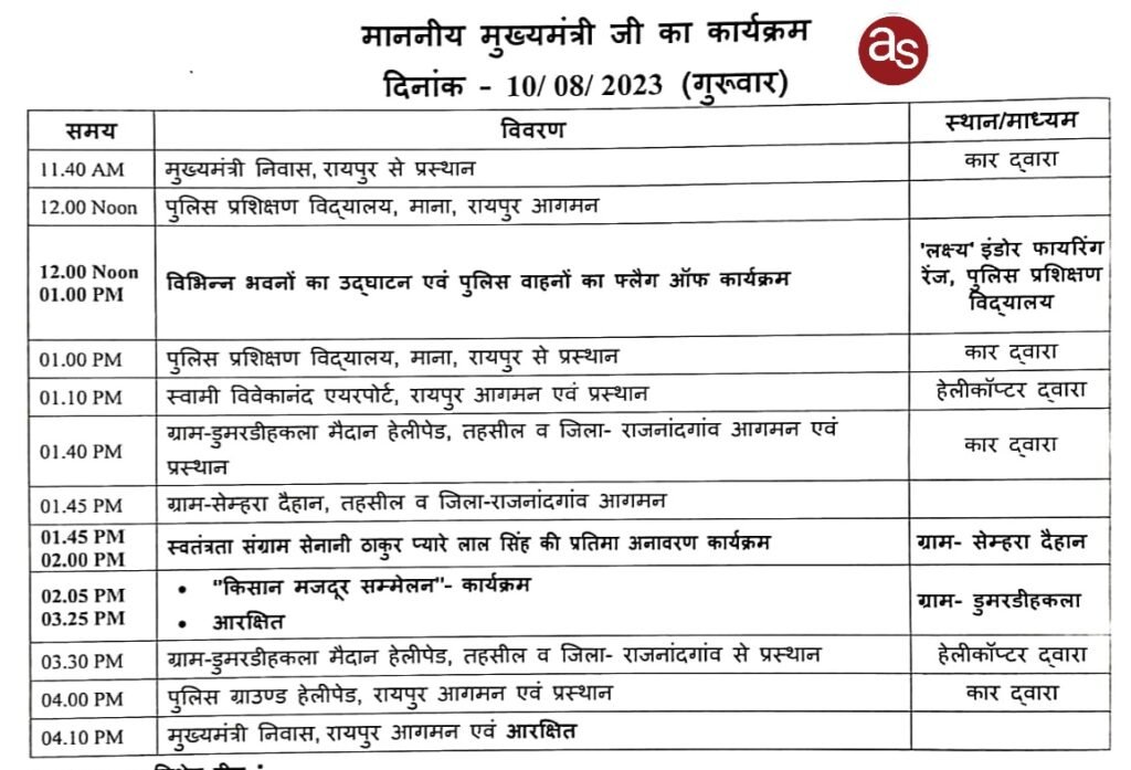 मुख्यमंत्री 10 अगस्त को रायपुर और राजनांदगांव जिले में आयोजित कार्यक्रमों में होंगे शामिल .. Kshiti Technologies मुख्यमंत्री 10 अगस्त को रायपुर और राजनांदगांव जिले में आयोजित कार्यक्रमों में होंगे शामिल .. Kshiti Technologies