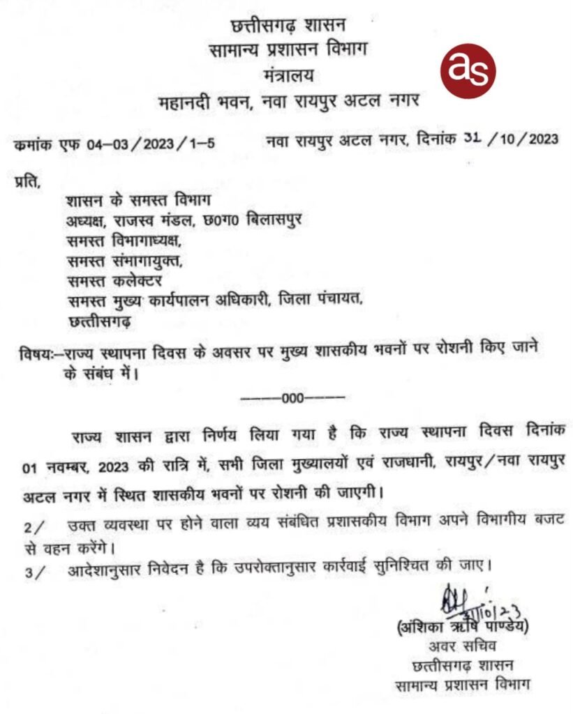 1 नवम्बर राज्य स्थापना दिवस के अवसर पर सभी जिला मुख्यालयों शासकीय भवनों पर की जाएगी रोशनी .. Kshiti Technologies 1 नवम्बर राज्य स्थापना दिवस के अवसर पर सभी जिला मुख्यालयों शासकीय भवनों पर की जाएगी रोशनी .. Kshiti Technologies