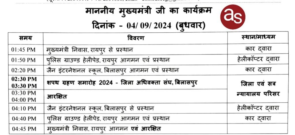 मुख्यमंत्री साय 4 सितंबर को बिलासपुर जिला अधिवक्ता संघ के शपथ ग्रहण समारोह में होंगे शामिल .. Kshiti Technologies मुख्यमंत्री साय 4 सितंबर को बिलासपुर जिला अधिवक्ता संघ के शपथ ग्रहण समारोह में होंगे शामिल .. Kshiti Technologies