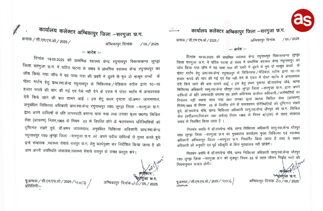 दो मासूमों की मौत पर लापरवाही: पोस्टमार्टम के बदले मांगे पैसे, बीएमओ निलंबित एवं अनुबंधित चिकित्सक कार्यमुक्त .. Kshiti Technologies दो मासूमों की मौत पर लापरवाही: पोस्टमार्टम के बदले मांगे पैसे, बीएमओ निलंबित एवं अनुबंधित चिकित्सक कार्यमुक्त .. Kshiti Technologies
