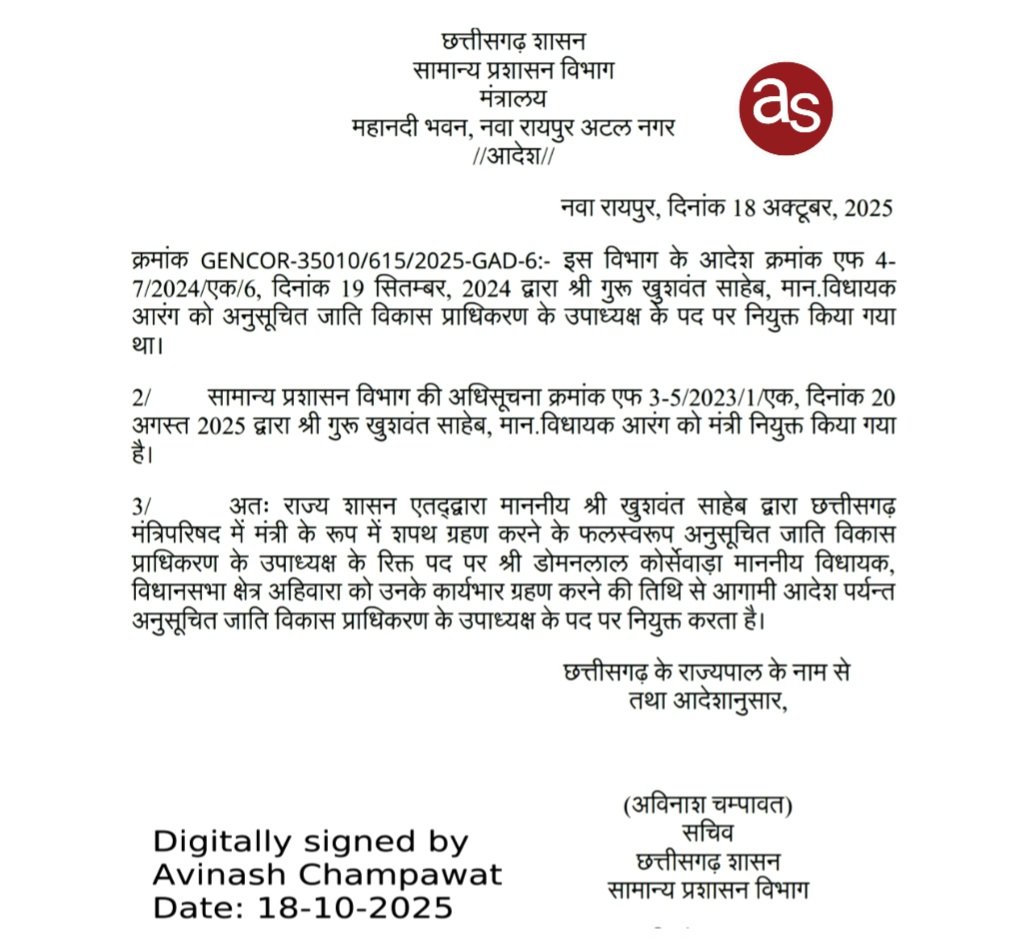 गुरू खुशवंत साहेब के मंत्री बनने के बाद डोमनलाल कोर्सेवाड़ा को मिली नई जिम्मेदारी .. Kshiti Technologies गुरू खुशवंत साहेब के मंत्री बनने के बाद डोमनलाल कोर्सेवाड़ा को मिली नई जिम्मेदारी .. Kshiti Technologies